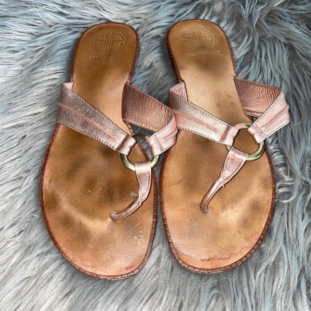 Lilly Pulitzer McKim Slip On Thong Sandal Flip Flop Rose Gold Size 10